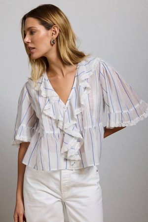 AE77 Premium Ruffle V-Neck Blouse