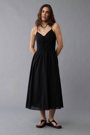 AE V-Neck Smocked Bodice Midi Dress