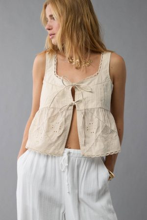 AE Tie Front Scoop Neck Flyaway Tank Top