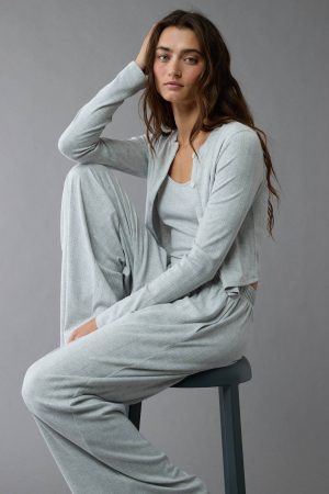 AE 3-Piece Pointelle Plush Cardigan Pajama Set