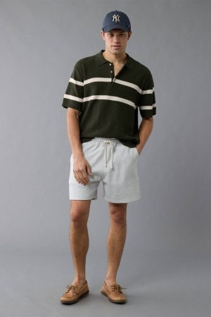 AE Weekend Pointelle Striped Sweater Polo Shirt