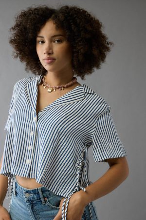 AE Short-Sleeve Tie Side Seersucker Button-Up Shirt