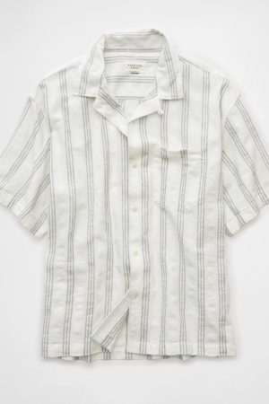 AE Poolside Linen-Blend Striped Button-Up Shirt