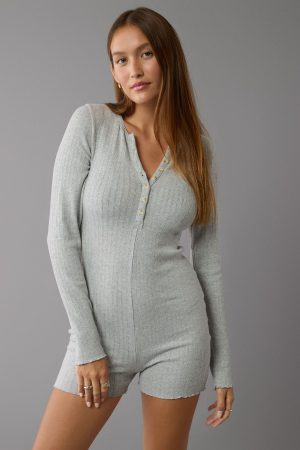 AE Long-Sleeve Henley Lounge Romper