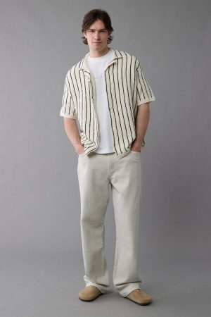 AE Weekend Pinstripe Button-Up Sweater Polo Shirt