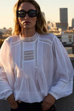 AE77 Premium Lace Peasant Blouse