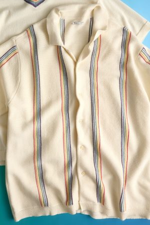 AE Pride Weekend Striped Button-Up Sweater Polo Shirt