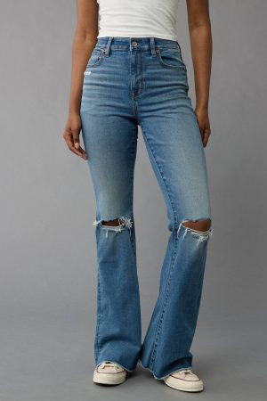 AE Next Level Super High-Waisted Ripped Flare Jean