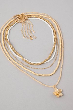 AEO Beaded Gold Toned Flower Necklace 5-Pack