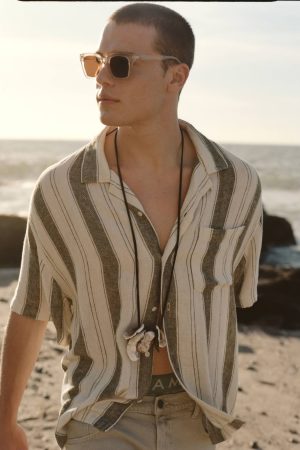 AE Poolside Linen-Blend Striped Button-Up Shirt