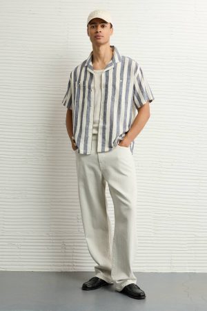 AE Poolside Linen-Blend Striped Button-Up Shirt