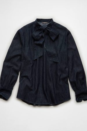 AE77 Premium Denim Bow Blouse