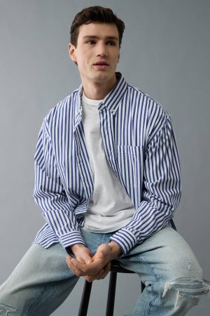 AE Everyday Relaxed Poplin Striped Button-Up Shirt
