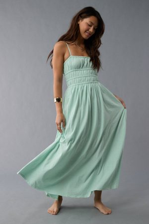 AE Sunchaser Knit Smocked Bodice Striped Midi Dress