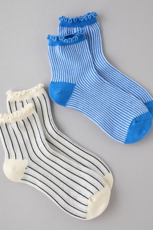 AE Striped Ruffle Boyfriend Socks 2-Pack