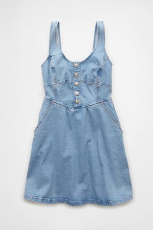 AE Corset Button-Up Denim Mini Dress