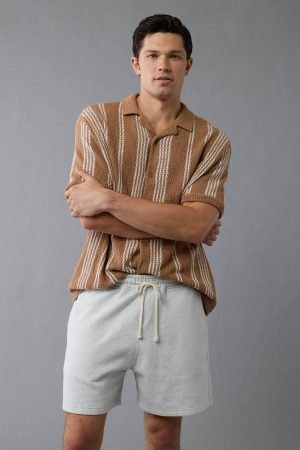 AE Weekend Striped Button-Up Sweater Polo Shirt
