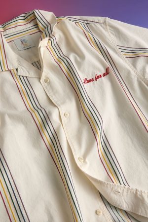 AE Pride Poolside Embroidered Striped Button-Up Shirt