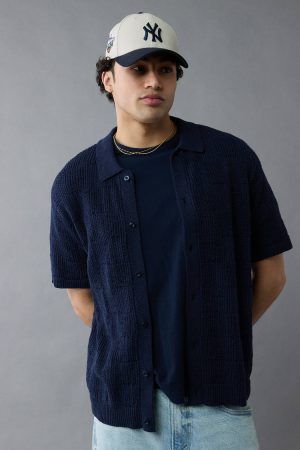 AE Weekend Checkerboard Button-Up Sweater Polo Shirt