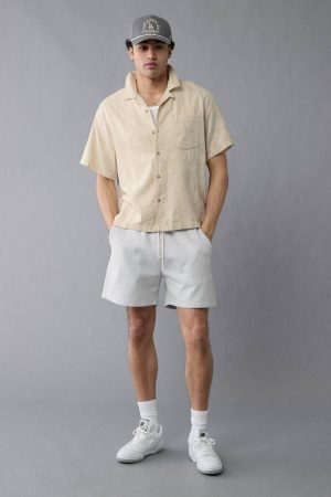 AE Poolside Linen-Blend Floral Button-Up Shirt