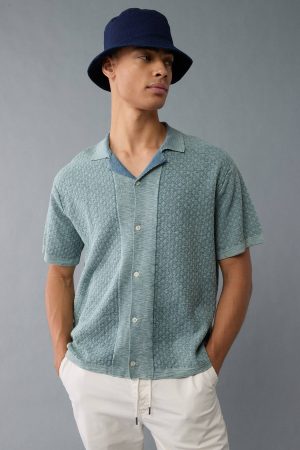 AE Weekend Jacquard Button-Up Sweater Polo Shirt