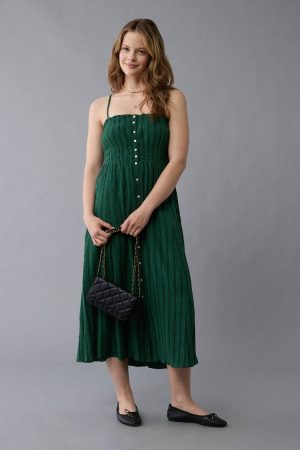 AE Ruched Button-Up Midi Dress