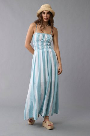 AE Sunchaser Knit Smocked Bodice Striped Midi Dress