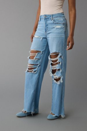 AE Dreamy Drape Stretch Ripped Super High-Waisted Baggy Wide-Leg Jean