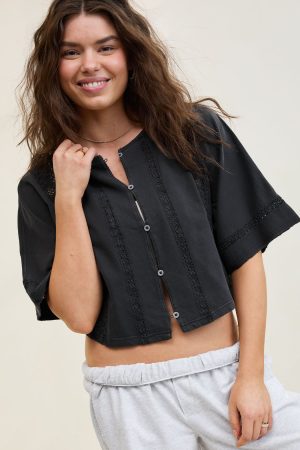 Aerie Short Sleeve Crochet Cardigan