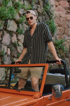 AE Weekend Pinstripe Button-Up Sweater Polo Shirt