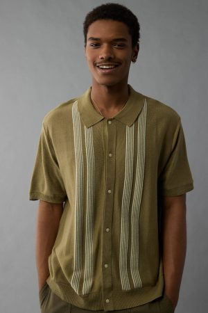 AE Weekend Button-Up Striped Sweater Polo Shirt