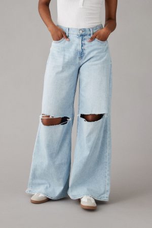 AE Dreamy Drape Stretch Ripped Baggy Ultra Wide-Leg Super High-Waisted Jean