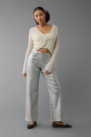 AE Stretch Curvy Metallic Super High-Waisted Baggy Straight Jean