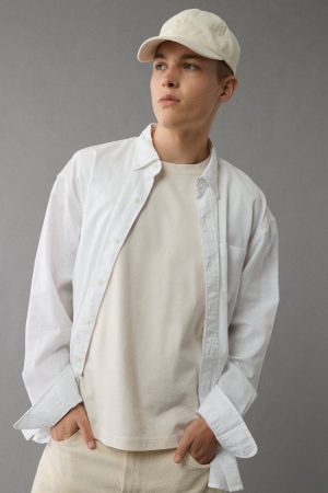 AE Everyday Relaxed Linen-Blend Button-Up Shirt