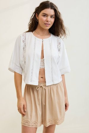 Aerie Short Sleeve Crochet Cardigan