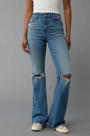 AE Next Level Super High-Waisted Ripped Flare Jean