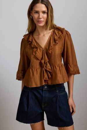 AE77 Premium Ruffle V-Neck Blouse
