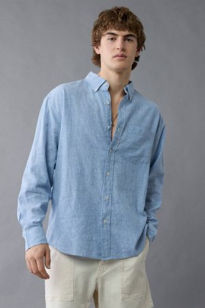 AE Everyday Relaxed Linen-Blend Button-Up Shirt